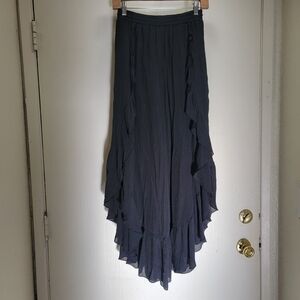 Chic Black Ruffled Wide Leg Pants